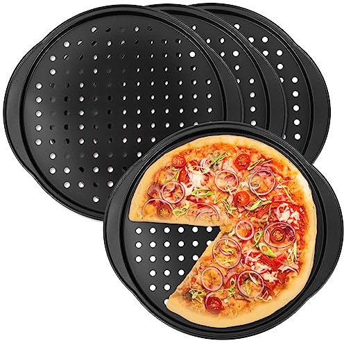 Amosfun Molde Para Pizza 4 Bandejas Antiadherentes De Acero Al Carbono Perfectas Para Hornear y