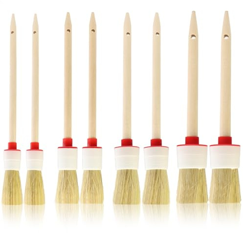 8 Stück Borstenpinsel, Naturborsten Pinsel mit Holzgriff, Schablonierpinsel 20-35 mm Mehrgrößen, Für Acryl- & Ölgemälde, Wand- & Möbelmalerei, Schablonenarbeit, Leicht zu Reinigen