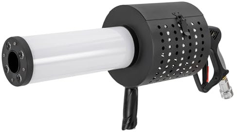 Akku Handheld Konfettikanone Maschine aus Eisen und Acryl, Kabellose 7 Farben Konfetti-Effektmaschine mit Axialventilator, Tragbare CO₂ Konfetti-Werfer Nebelmaschine mit 3M Gasschlauch