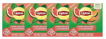 Lipton, Thé Vert Aromatisé, Infusion à Froid ou Chaud, Goût Pamplemousse & Mandarine, Ingrédients d'Origine 100% Naturelle, 80 Sachets Pyramid