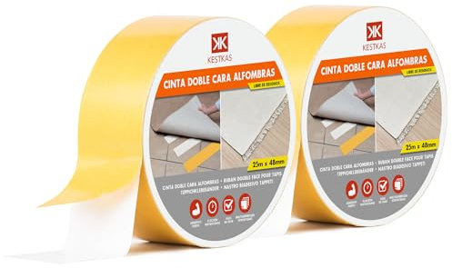 KESTKAS Ruban adhésif double face extra fort pour tapis 48m - Tapis - Gazon artificiel, Ruban adhésif double face, (2, Blanc)