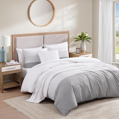 Tommy Hilfiger - Duvet Set, Luxuriously Soft Cotton Seersucker Bedding with Matching Sham, Textured Design (Montauk Blue, Twin)