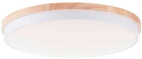 Lightbox LED Wand- & Deckenlampe mit Fernbedienung & CCT (3000 K - 6500 K) & hellbraunem Holz Rahmen vom Kautschukbaum | Ø 50 cm | 36 W | 4500 lm | aus/Kunststoff/Metall/Holz
