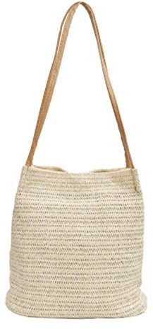SAFIGLE Stroh Geflochtene Damen Handtasche Schultertasche Bucket Bag Für Ausgehen Oder Reisen Platz Für Handy Geldbörse Und Andere Wertgegenstände