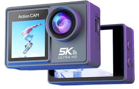 5K 4K60FPS Action Camera Dual IPS Touch LCD EIS 170° DVR 30M Waterproof 5X Zoom Sport Camera With Wireless Mic & Pre Recording for Vlogging with External Microphone, Remote Cont(Without Touch Screen)
