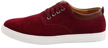 Zapatos de ocio para hombre, ante y piel, suela plana, ligeros, cómodos, cómodos, antideslizantes, con cordones, monocolor, con plataforma, para el tiempo libre, rojo, 42 EU