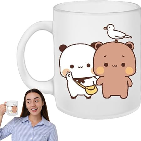 Taza de café Penda Bear de 300 ml, taza de cerámica impresa con bonito oso, taza de café de gran capacidad con asa, taza de té resistente al frío y caliente, vaso multiusos para bebidas y agua