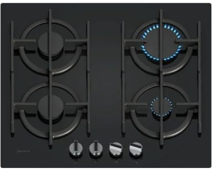NEFF, N70, T26PIP4S0, Piano cottura a gas da 60 cm con 4 fuochi, Optimised FlameSelect, 4 supporti per pentole in ghisa lavabili in lavastoviglie, quadranti spada metallici staccabili, vetro temperato