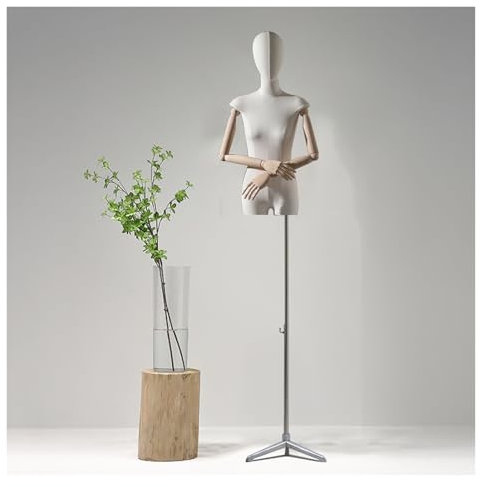 ZJFHEYUO Schneiderpuppe, weibliche Schaufensterpuppe, Torso mit Metallsockel, Schneiderpuppenkörper, Damen-Schneiderpuppe, Torso mit Kopf und Holzhänden zur Präsentation von Klei