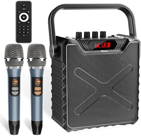 Giecy Amplificateur de Voix avec 2 Microphones sans Fil UHF,Machine de Karaoké pour Adultes,Enfants,Système de sonorisation,Enceinte Portable Bluetooth Booster de Basses
