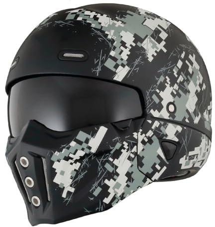 Motorrad Camouflage Full Helm Adult Uncovered Combination Helme DOT È Omologato CE Geeignet für Männer und Frauen Scooter Electric Bike Dirt Bike Racing Safe Riding Grün L/59-60cm