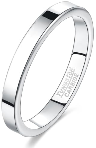 VAKKI 3mm Wolfram Ring Damen Silber/Gold/Roségold/Schwarz Dünne Ringe Einfache Eheringe Stapelring für Frauen Größe 49.3(15.7)-60(19.1)