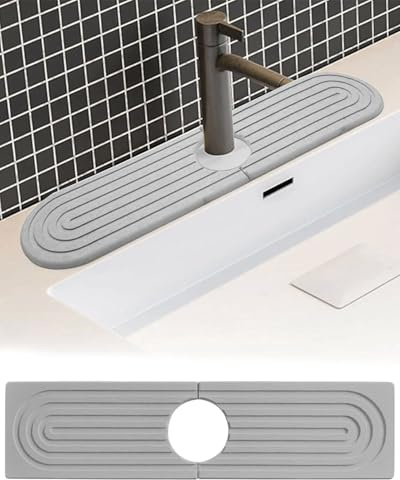 FUGLUS 1 pièce Tapis de robinet pour évier de cuisine, 60 cm, long plateau d'évier en pierre de diatomite à séchage rapide, super absorbant, empêche l'accumulation d'humidité(Gris clair)