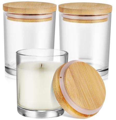 MUELODSIC 3 Pièces Bougeoir en Verre Fournitures sans Flamme Couvercles Porte-Bougies Chauffe-Plat Pots De Bougies Petit Pot De Bougie Un Verre Transparent
