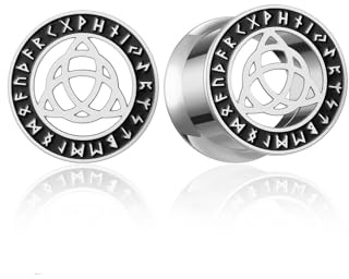 JSDDE Ohr Flesh Tunnel Plug Edelstahl Expander Dehnstab Piercing Triqueta Knoten Wikinger Symbol Ohrpiercing Punk Schmuck für Herren Männer, 8-16mm, Silber
