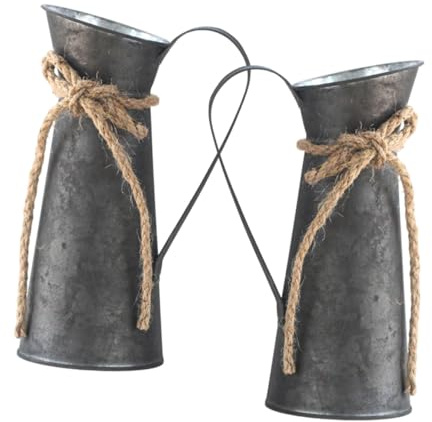 Zerodeko 2pcs Vase Seau en Métal Galvanisé Couleur Cuivre Ancien, Style Rustique Chic, Grosse Capacité, Décoration Élégante pour Salon