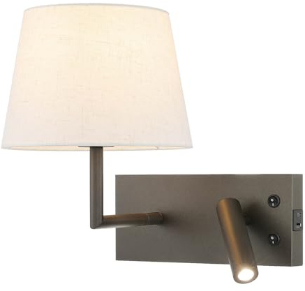 XiNBEi Lighting Bedside Wall Light with USB, On Off Switch & Reading Light