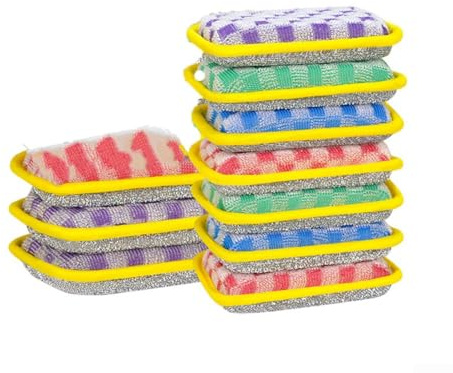 Honseadek Paños de cocina de lana de acero, estropajo de metal reutilizable para limpieza de cocina, trapo de lana de alambre para lavar platos para ollas, sartenes y cristalería delicada (B)