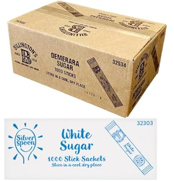 Billington’s Natural Brown Sugar Sticks – 2g (Pack of 1000) + Silver Spoon White Sugar Stick Sachets – 2g (Pack of 1000) | Portion-Controlled Sugar Combo | Perfect for Tea, Coffee & Catering