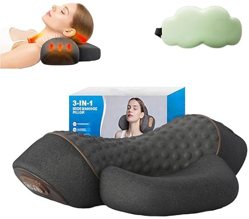 Masseur Cervical Chauffant | Coussin de Massage Cervical et Épaules, Appareil 3 en 1 Traction + Chauffage + Massage Profond pour Relaxation du Cou et du Dos (Gris classique)