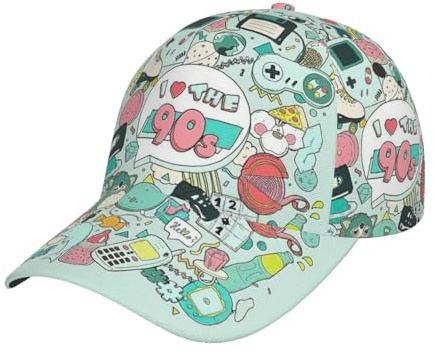 Uusnwaa Justerbar 'I Love The 90-tals' illustration tryck baseballkeps för löpning träning och utomhusaktiviteter alla årstider, vuxen en storlek passar alla svarta