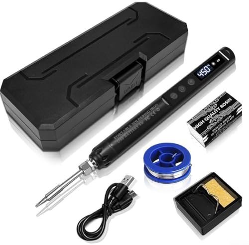 Digital USB C Soldering Iron Kit with Cordless Battery, Adjustable Temperature and Auto Shutoff for Electronics Repair, Crafts, and Small Component Fixes (A)