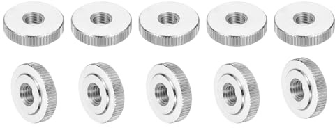 QUARKZMAN 10 Stück M8x24x6mm Rändelmuttern 304 Edelstahl Runde Rändelkopf Durchgangsloch Handradmutter Verstellmutter Flachkopf Dünnausführung Passlochmutter Silber