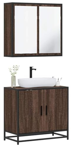 KTHLBRH Mobile da bagno con specchio e lavabo, armadio in legno di ingegneria e struttura metallica, design industriale per piccoli spazi, montaggio a parete,