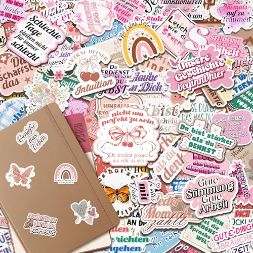 100 Stück Deutschen Motivations Aufkleber für Psychische Gesundheit | Positive Sprüche Sticker für Erwachsene Teenager Mental Health Therapie, Umschlag Fotoalbum Journal Scrapbook