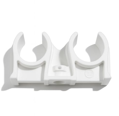 10x 22mm Double Snap-in Open Pipe Clip White - Twin Plastic Wall Mount | Wall Mount Bracket for Secure Pipe Fixing, Heating & Plumbing