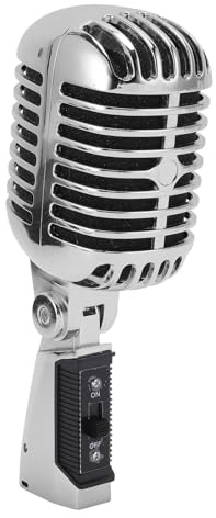 Asixxsix Microfono Dinamico, Microfono per Voce Professionale con Pickup Cardioide in Lega di Zinco con Struttura Antiurto, per Voce Dinamico retrò per la Registrazione (SILVER)