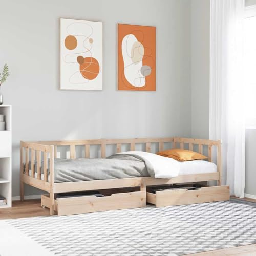 JHQHSM Tagesbett mit Schubladen 80x200 cm Massivholz Kiefer als 2-in-1 Ausziehbett Sofa mit Bettgittern und Lattenrost für optimalen Stauraum