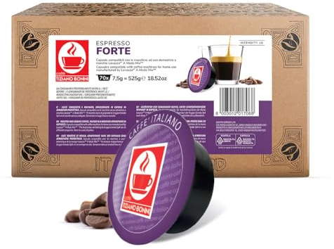 Bonini Espresso Forte Coffee Pods Compatible with Lavazza A Modo Mio Coffee Machines (Pack of 1, Total 70 Capsules)