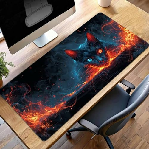 Large Mouse Mat 140 x 60cm Gaming Mouse Pad Waterproof Mousepad with Stitched Edges ;Large Mat with Rubber Base, for Wireless Mause, Accessories for Men, Gifts (Cat Black) PjY8443 4-M