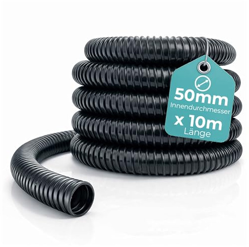 VIALIA Teichschlauch Ø 50 mm (2), 10 m, Spiralschlauch aus robustem PVC | schwarzer Saugschlauch für Teichpumpen, Teichfilter und Wasserspeier