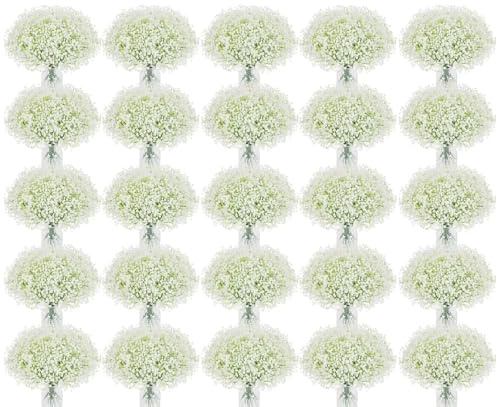 Fairblo 300 Pezzi Fiori Finti per Decorazioni Gipsofili Artificiali Bianchi | Fiori Artificiali Decorativi Bouquet di Gypsophila Finti Bianchi per Matrimonio Fai da Te Floreale Decorazione