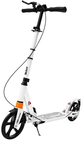 Tretroller Erwachsene Klappbar, 100kg 200mm Räder Kickscooter, Cityroller 3-stufig Höhenverstellbar, Handbremse, Scheibenbremse für Alltag und Arbeitsweg