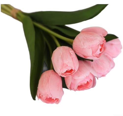 ZWEquipint 6 st konstgjord siden tulpanbukett, 33 cm falska blommor med justerbara stjälkar för hembröllop dekoration (rosa)