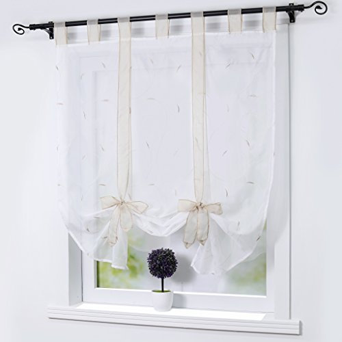 Joyswahl Raffrollo Voile transparentes Raffgardine Elena Stickereien Blätter Gardine BxH 100x140cm Sand 1er Pack