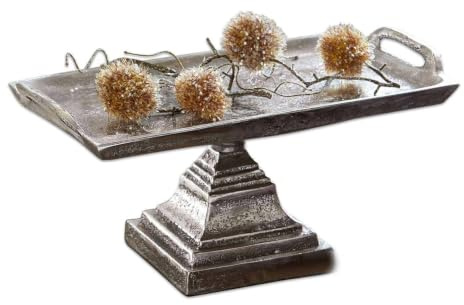Loberon Etagere Samson, Silber | mit Zwei Griffen und Standfuß, Servierplatte, Zeitloses Design, Dekoration, Tischdeko, Wohn-Accessoire, Aluminiumguss