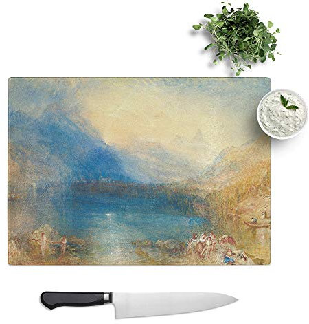 Kitchen Chopping Board Glass - J.M.W. Turner (Joseph Mallord William Turner) Lake of Zug - Textured Worktop Saver Cutting Board - Heat Resistant, Shatterproof and Hygenic - 39 x 28.5 cm