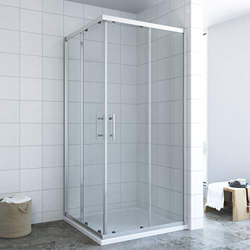 Duschkabine Eckeinstieg 100x100 x 185 cm Schiebetür Eckdusche Duschabtrennung Duschtrennwand Glaswand Duschwand Glas Duschtür Eck Dusche ESG Echtglas Sicherheitsglas ohne Duschtasse | AQUABATOS