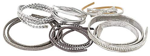 Ideen mit Herz DIY Schmuck Lederbänder zum Basteln | DIY Schmuck | 6 Stück | Je 50 cm lang | Verschiedene Breiten & Designs | Geflochten, Glitzer, Glas-Strass-Steine und Metall-Nieten (silber)