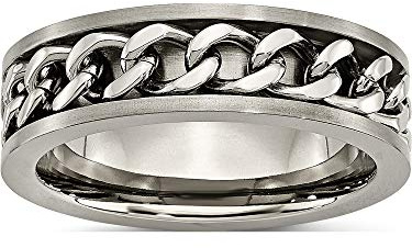 Jewelry By Sweet Pea Titanium 7mm Chain Inlay Brushed Band (Width=7)