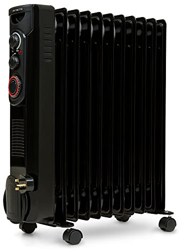NETTA Oil Filled Radiator 2500W Portable Electric Heater with Thermostat & 24 Hour Timer 2 Power Settings Home Office Energy Efficiency – 11 Fin, Black