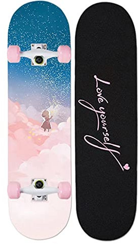Lgan Skateboard Erwachsene, 31x8in Ahorn Longboard Kinder, Anfänger Skateboard Deck, Mädchen Pennyboard (Color : FF)