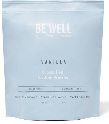 Be Well by Kelly Vanilla Grass-Fed Beef Protein Powder, 23G of Protein & Zero Carbs (3 Ingredients, 30 Servings) 9 Amino Acids + 3 BCAAs No Soy, No Dairy, Stevia-Free, No Sugar Added 1.87lb 849g