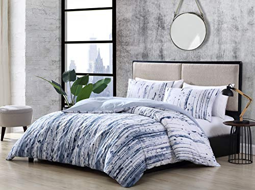 City Scene - Queen Duvet Cover Set, 100% Soft & Reversible Cotton Bedding for Year Round Comfort, 3 Piece Bed Set with Matching Pillowcases (Sokal Blue)