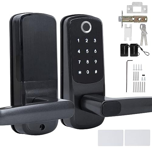 Smart dörrlås, fingeravtryckslösenord dörrlås WiFi elektroniskt pekskärmslås med handtag, 5 sätt att låsa upp, stödjer röststyrning