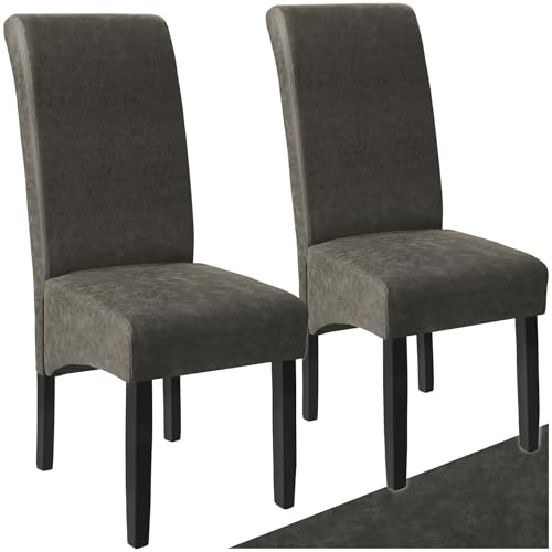 tectake® 2er Set Stühle, Kunstleder Stuhl mit hoher Rückenlehne, ergonomische Form, perfekt für den Esstisch, als Esszimmerstühle, Küchenstühle oder im Wohnzimmer - grau marmoriert | Ergonomische hohe Rückenlehne, Holzbeine, einfache Montage, 44 x 63 x 106 cm, Tragkraft 120 kg, Marmorgrau